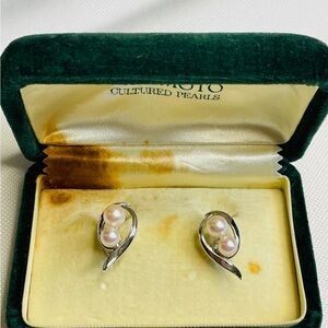 Vintage Mikimoto Sterling Silver Cultured Pearl Screw Back Earrings